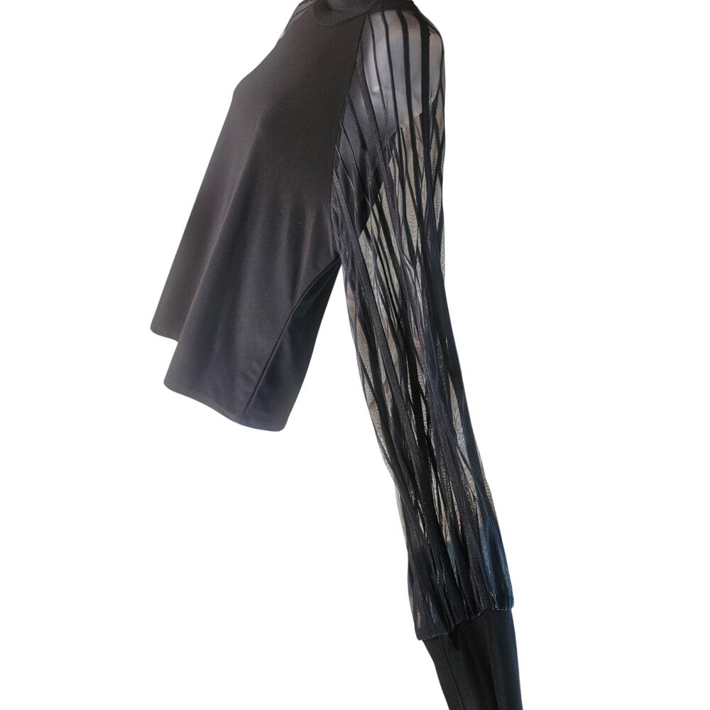 Joseph Ribkoff Black Striped Sheer sleeved Top Sz 14 US Solid cuffs - Picture 4 of 8